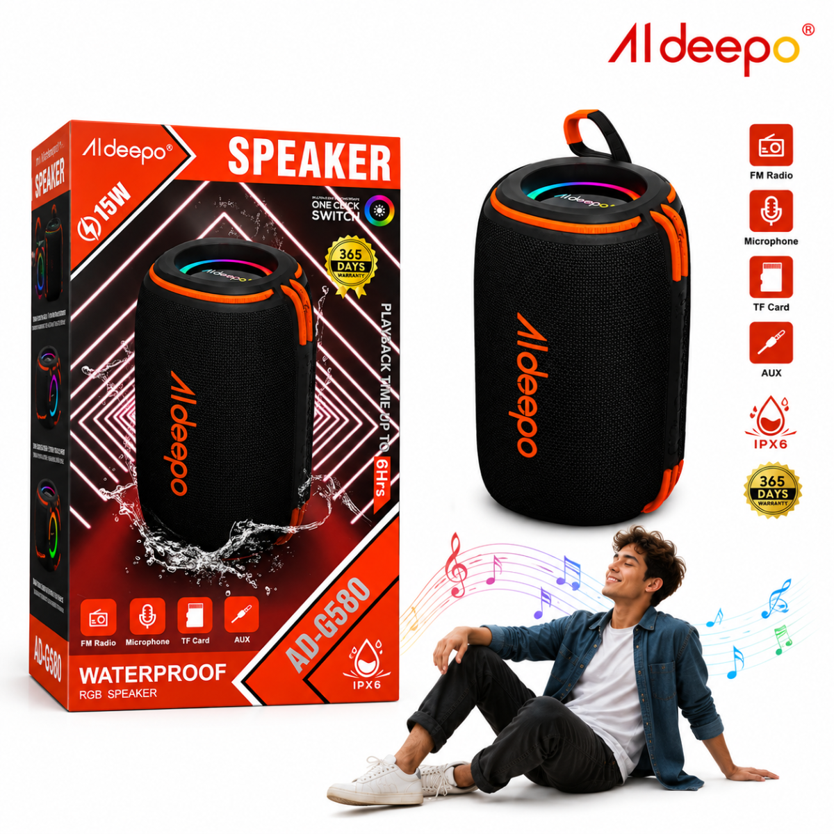 ALDEEPO AD-G580 PARLANTE 15W IMPERMEABLE
