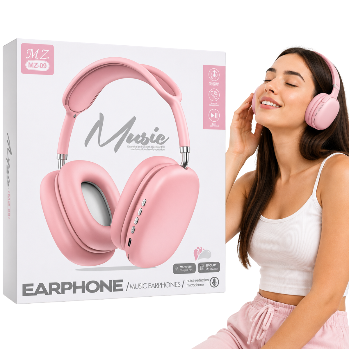 MZ-09 AUDIFONO BLUETOOTH (ROSADO)