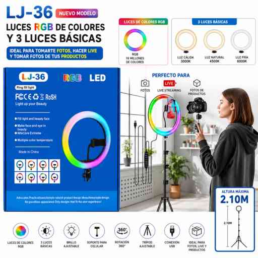 ARO LED 36CM RGB + TRIPOD 2.1M