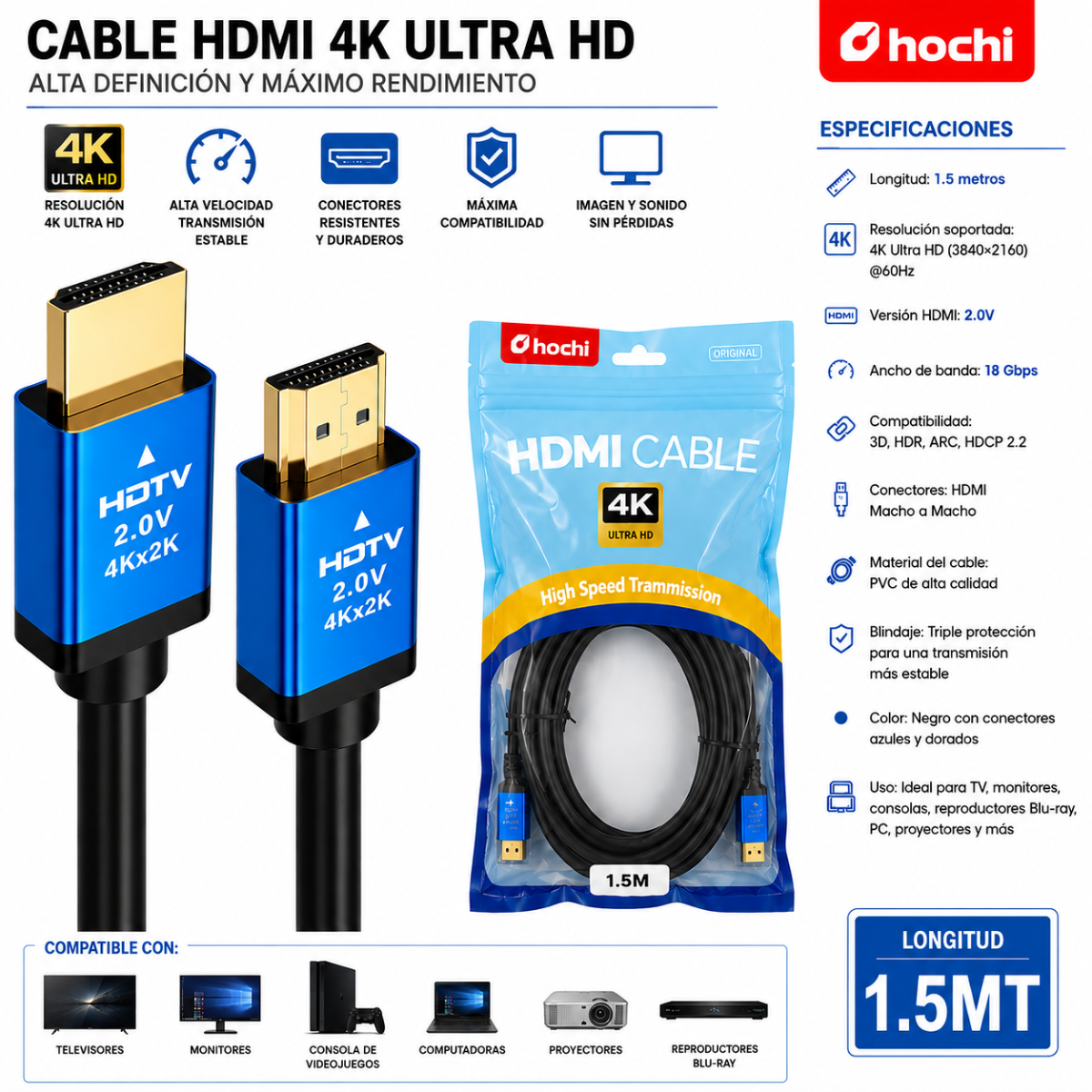 HOCHI CABLE HDMI 4K 1.5M