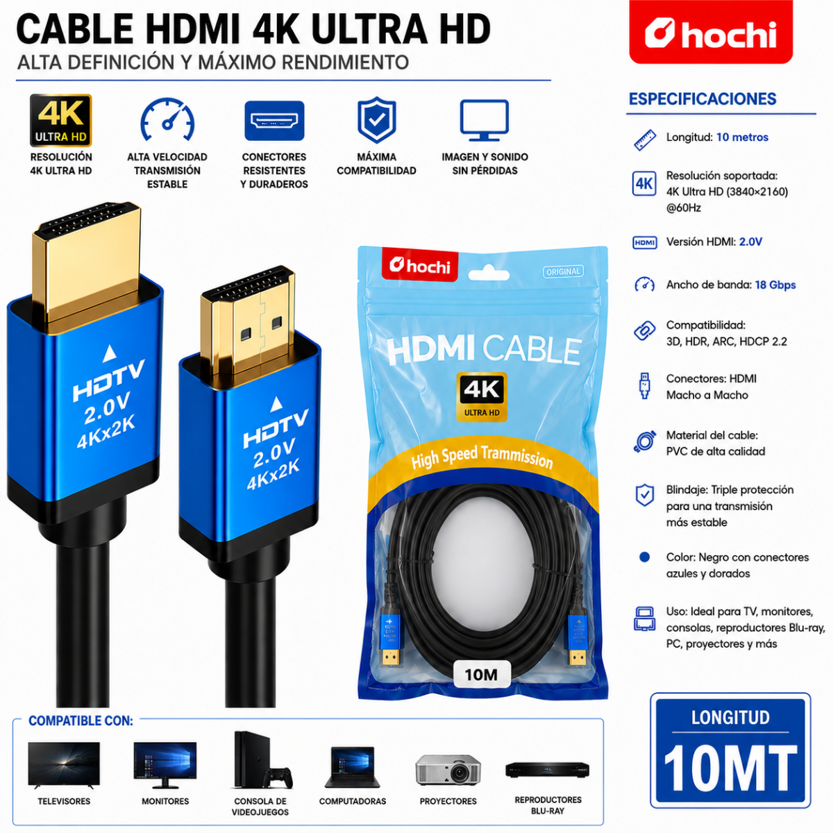 HOCHI CABLE HDMI 4K 10M