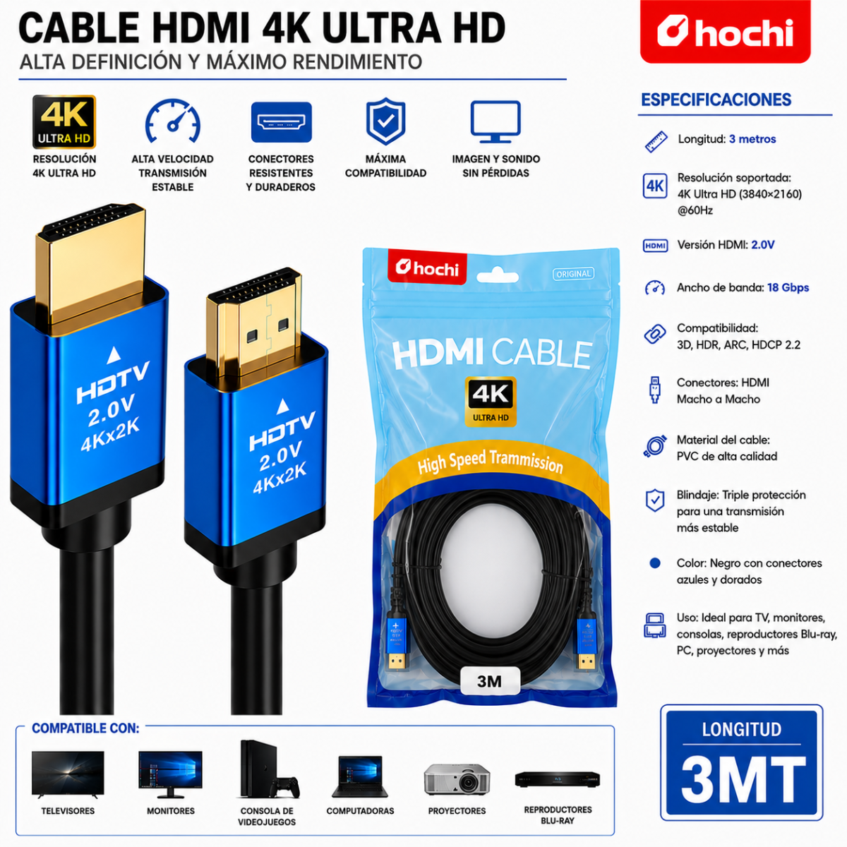 HOCHI CABLE HDMI 4K 3M