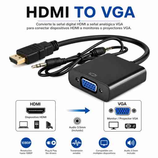 ADAPTADOR HDMI A VGA CON AUDIO
