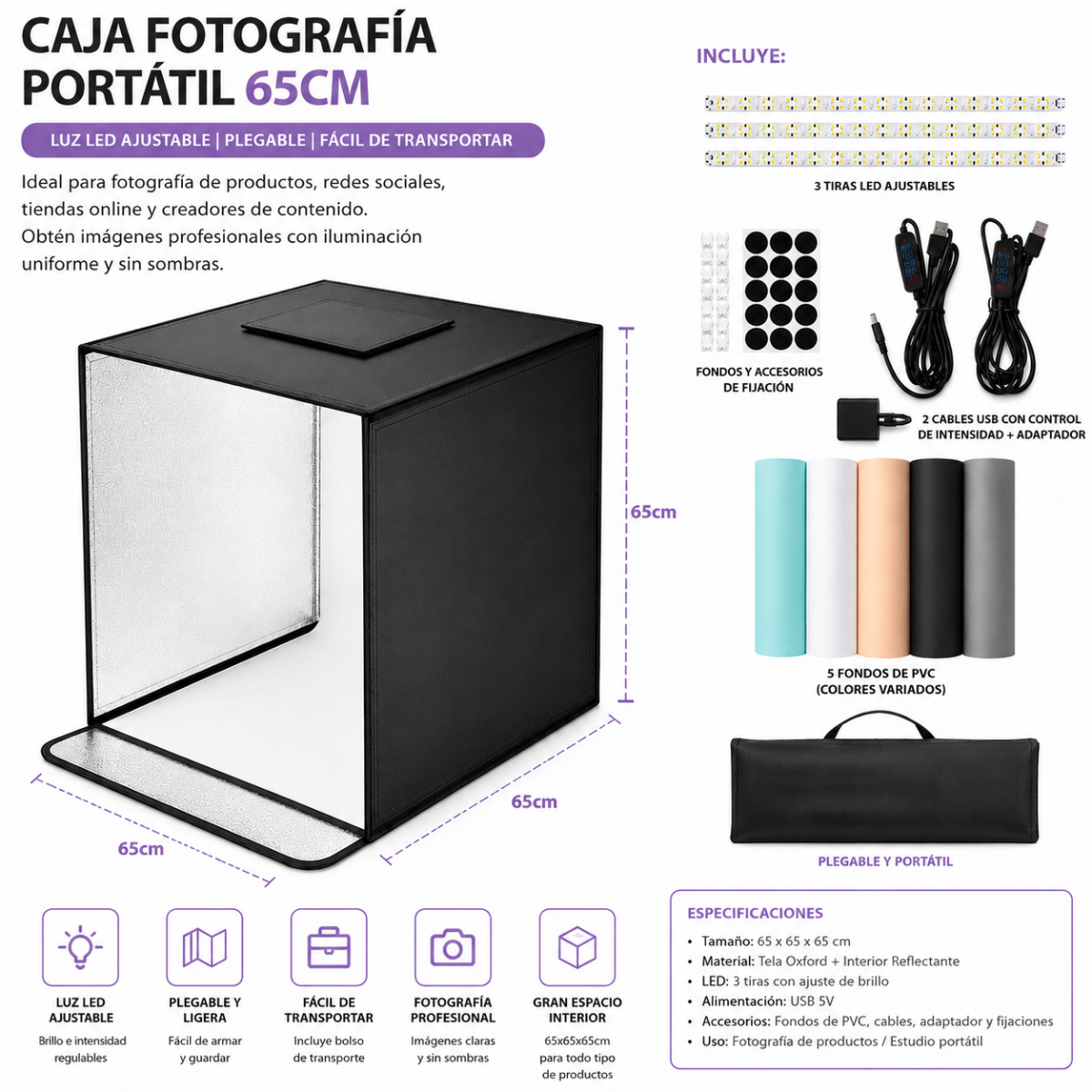 CAJA DE FOTOGRAFIA PORTATIL 65CM