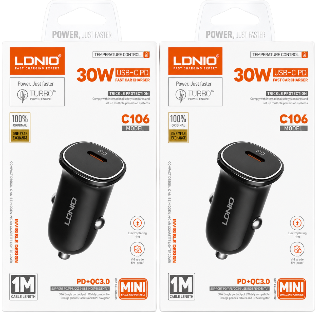 LDNIO C106 CARGADOR 30W DE AUTO CABLE TC/TC