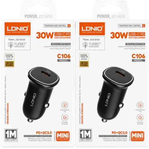 LDNIO C106 CARGADOR 30W DE AUTO CABLE TC/TC
