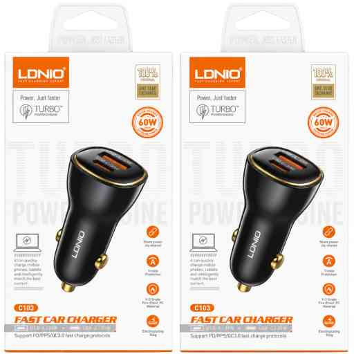 LDNIO C103 CARGADOR 60W DE AUTO CABLE TC/TC