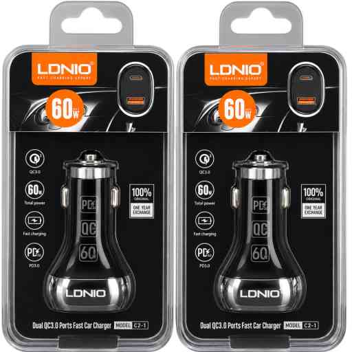 LDNIO C2-1  CARGADOR 60W DE AUTO CABLE TC/TC