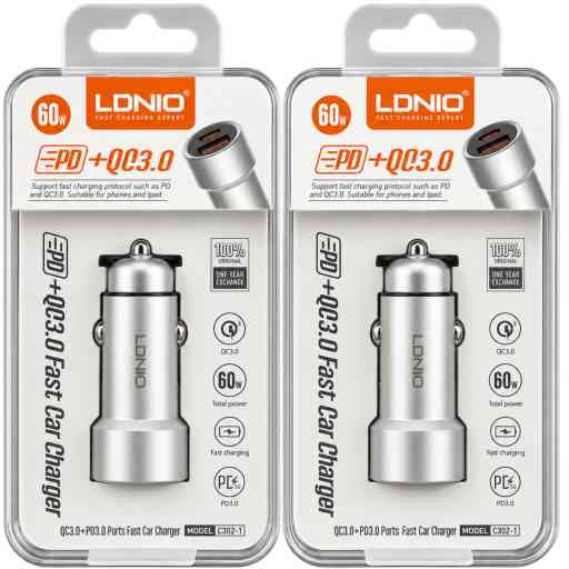 LDNIO C302-1 CARGADOR 60W DE AUTO CABLE TC/TC