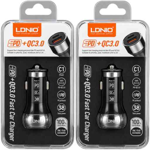 LDNIO C1 CARGADOR 38W DE AUTO CABLE TC/TC