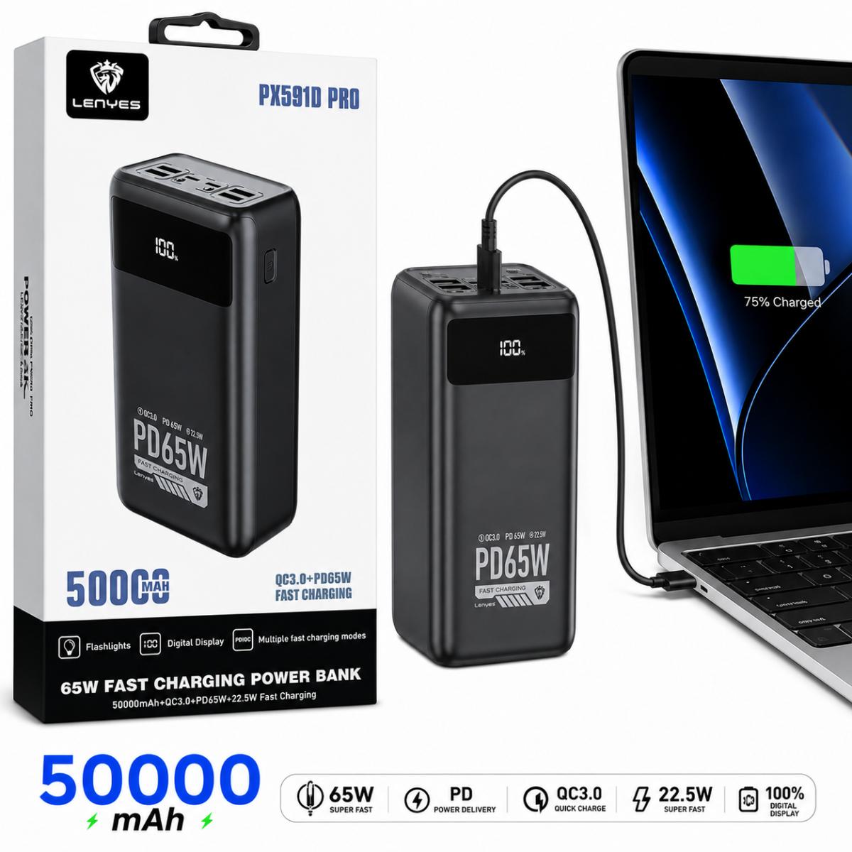 LENYES PX591D PRO POWER BANK 50000MAH