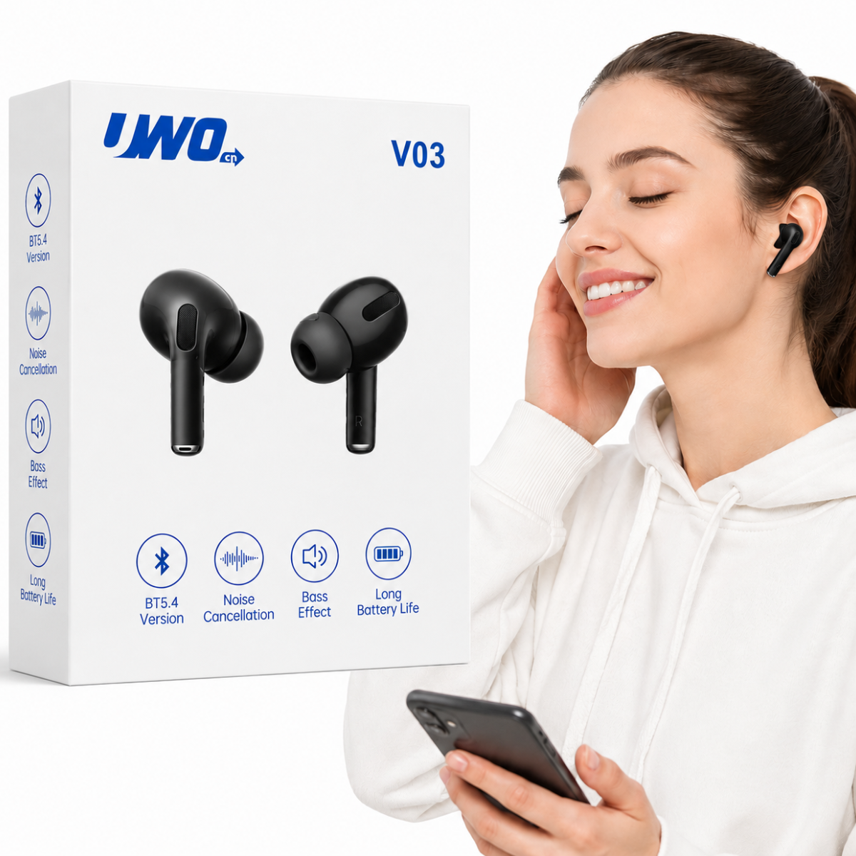 UWO V03 AUDIFONO BLUETOOTH (NEGRO)