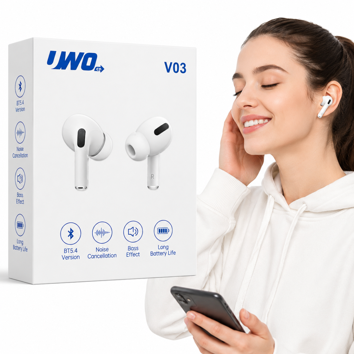 UWO V03 AUDIFONO BLUETOOTH (BLANCO)