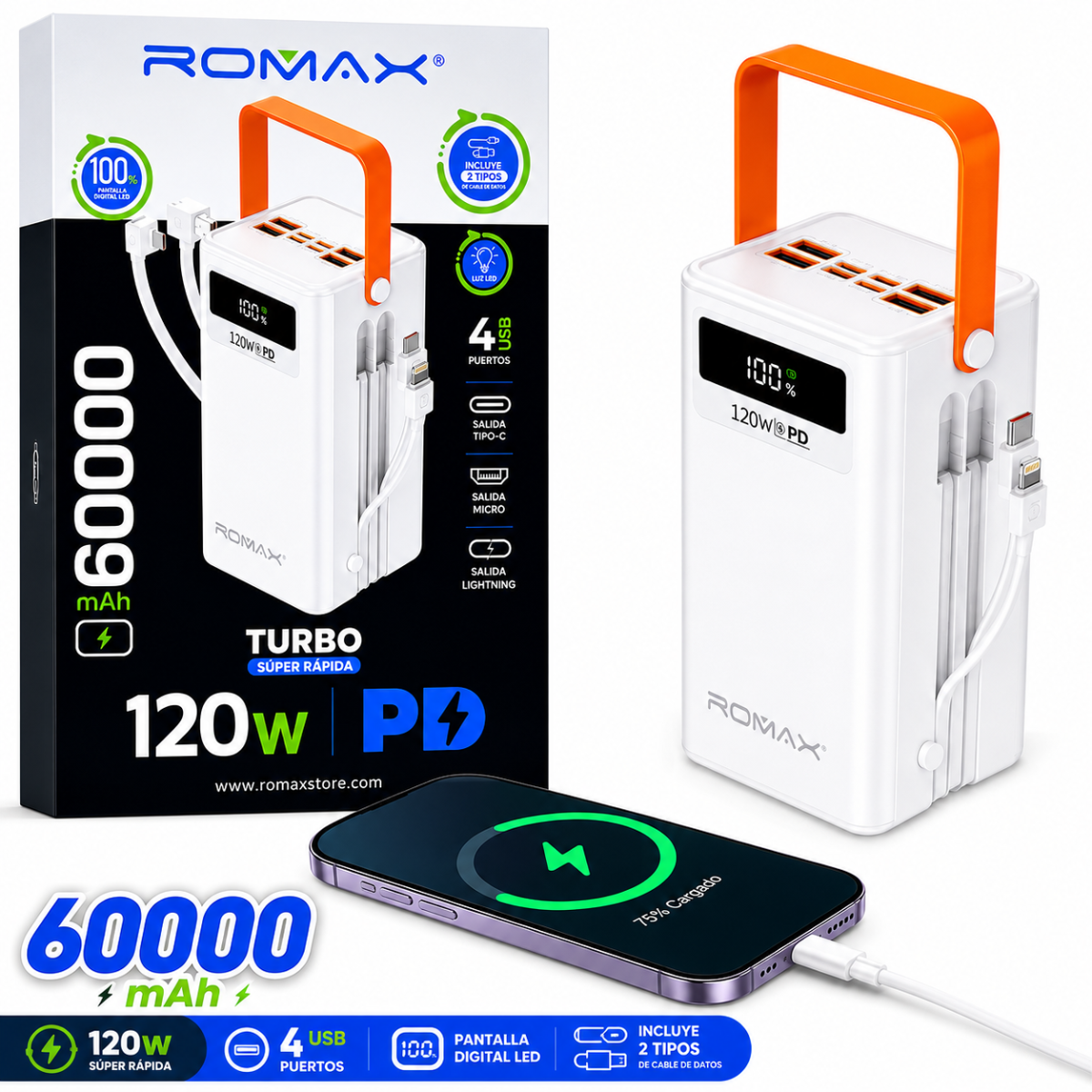 ROMAX TCP0204 120W PORTATIL DE 60000MAH
