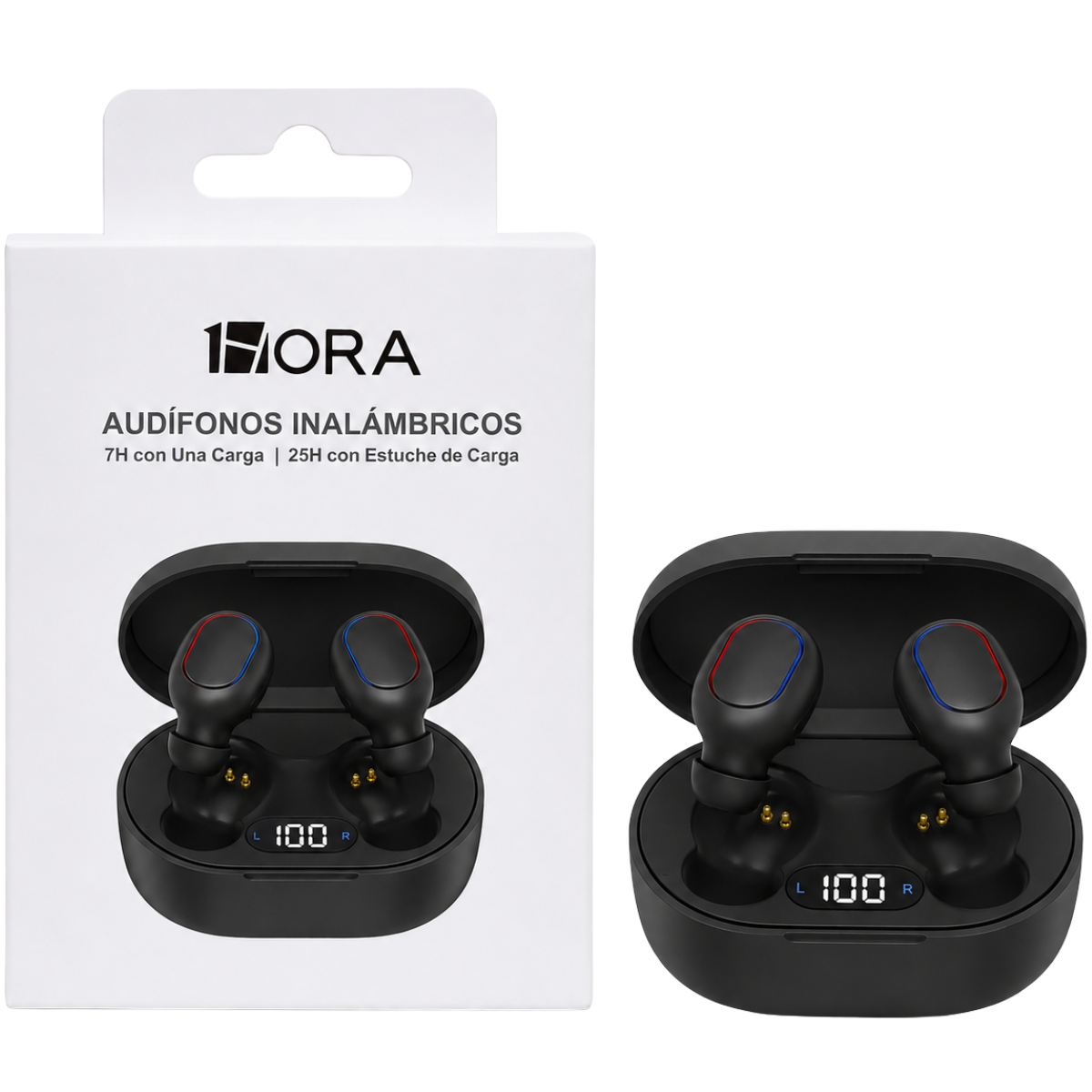 1HORA AUT114 AUDIFONO BLUETOOTH TWS (NEGRO)