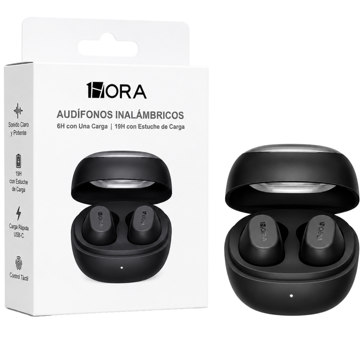 1HORA AUT208 AUDIFONO BLUETOOTH TWS (NEGRO)