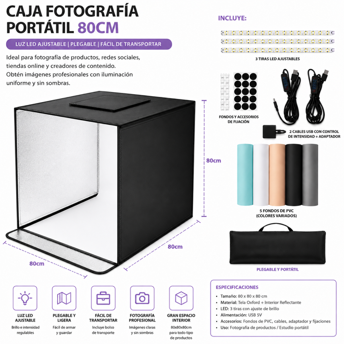 CAJA DE FOTOGRAFIA PORTATIL 80CM