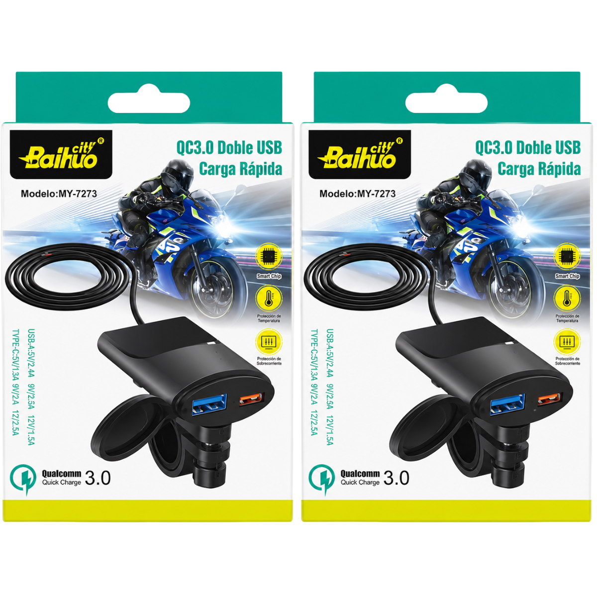 BAIHUO MY-7273 CARGADOR PARA MOTO RAPIDA QC3.0