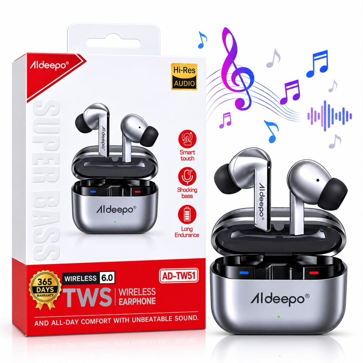 ALDEEPO AD-TW51 AUDIFONO BLUETOOTH (GRIS)