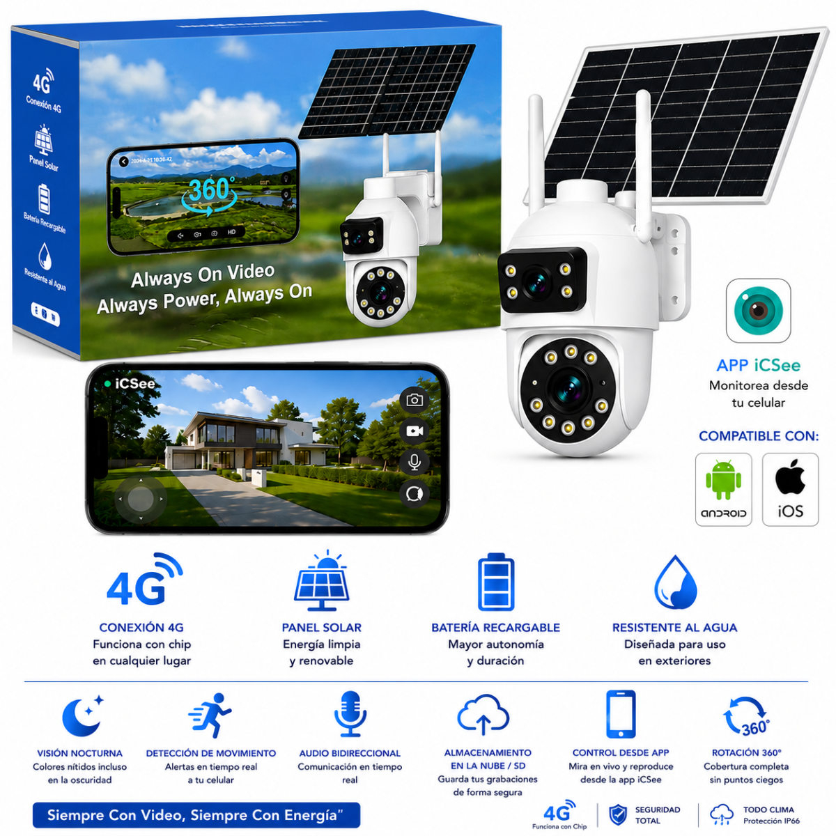 CAMARA IC-BT301X DOBLE LENTE CON PANEL SOLAR CHIP