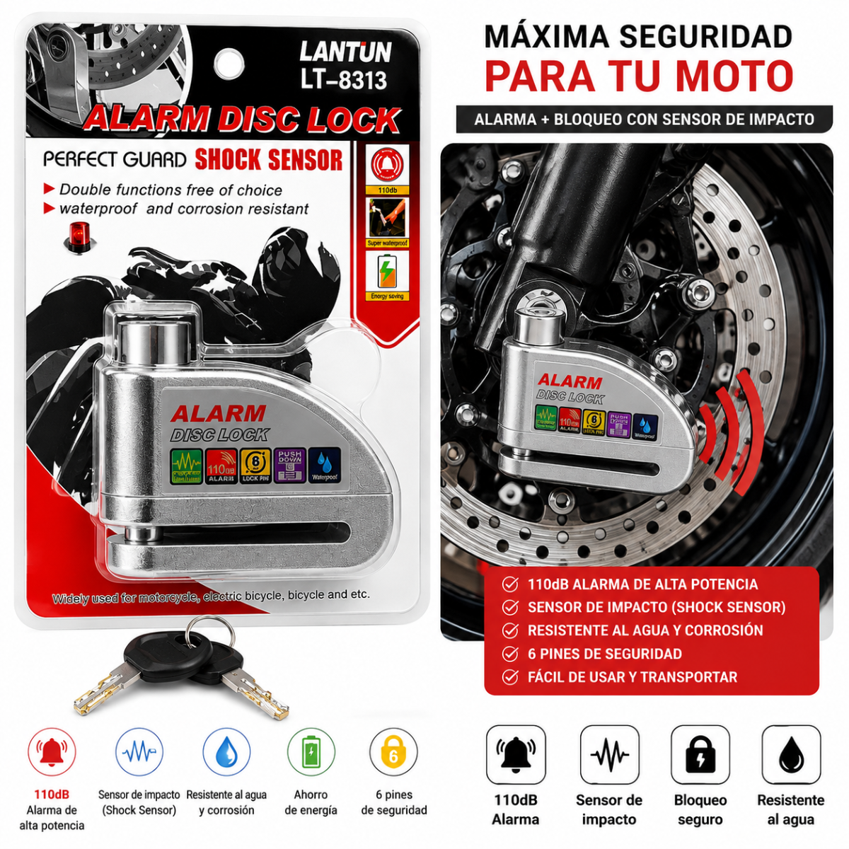 LANTUN LT-8313 CANDADO BLOQUEO DE DISCO CON ALARMA