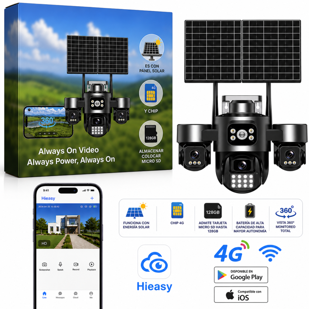 CAMARA LT-D66 CON PANEL SOLAR 4 LENTES