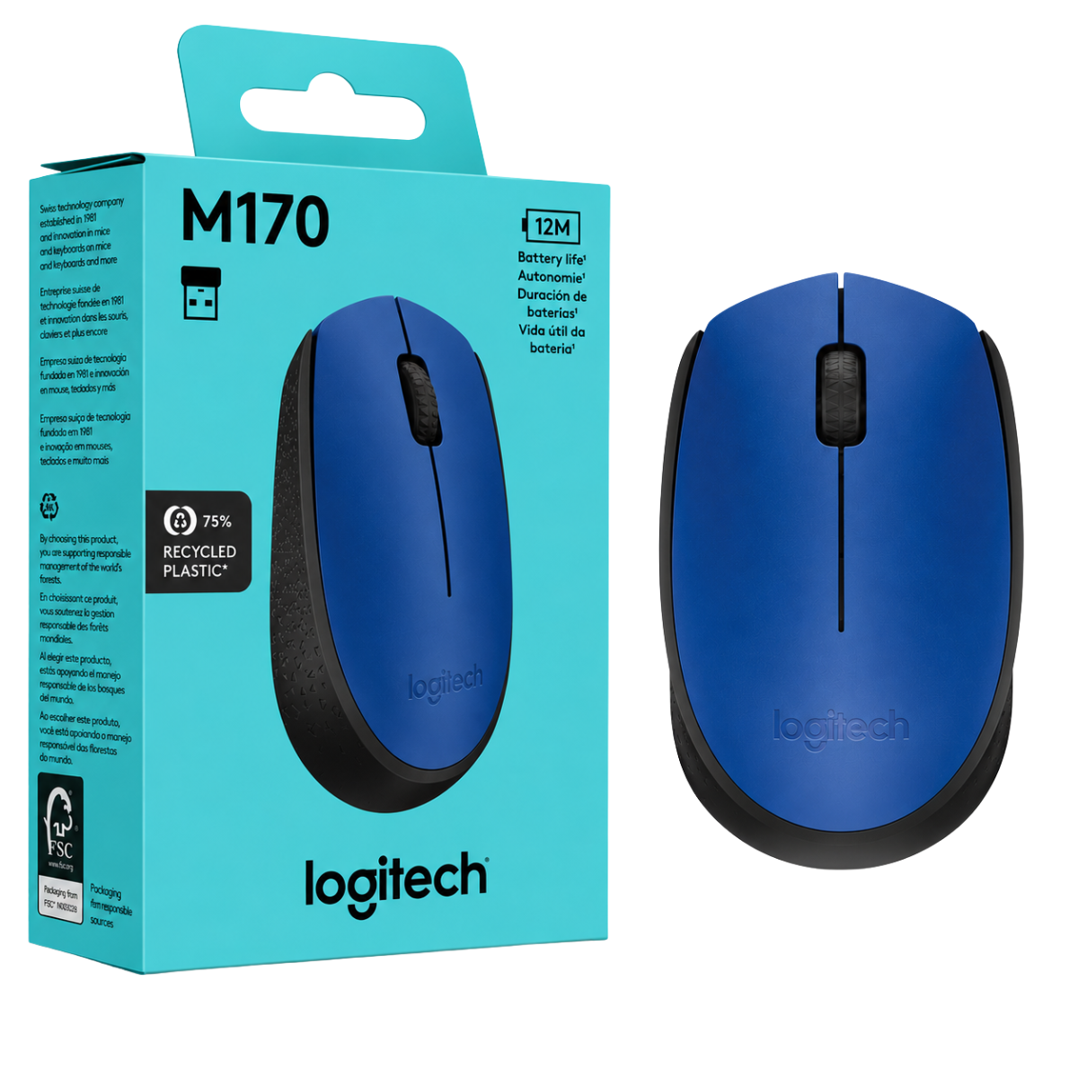 LOGITECH MOUSE M170 INALÁMBRICA (AZUL)
