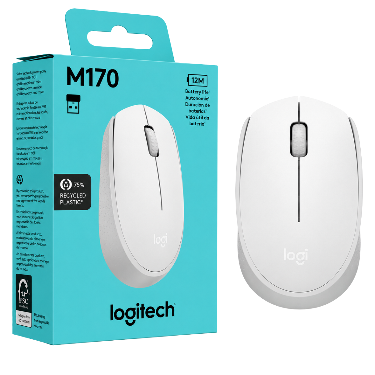 LOGITECH MOUSE M170 INALÁMBRICA (BLANCO)