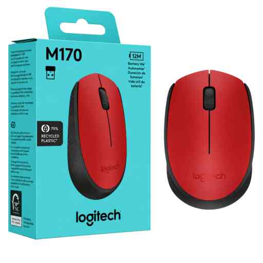 LOGITECH MOUSE M170 INALÁMBRICA (ROJO)