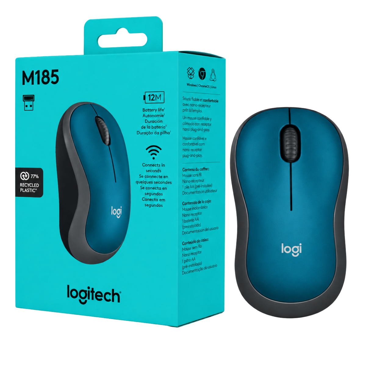 LOGITECH M185 MOUSE INALAMBRICO (AZUL)