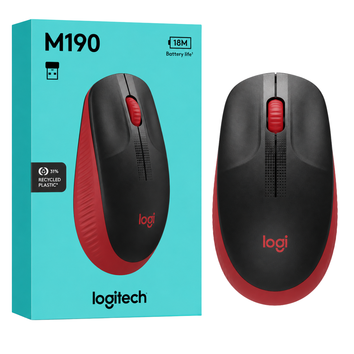 LOGITECH M190 MOUSE INALAMBRICO (ROJO)