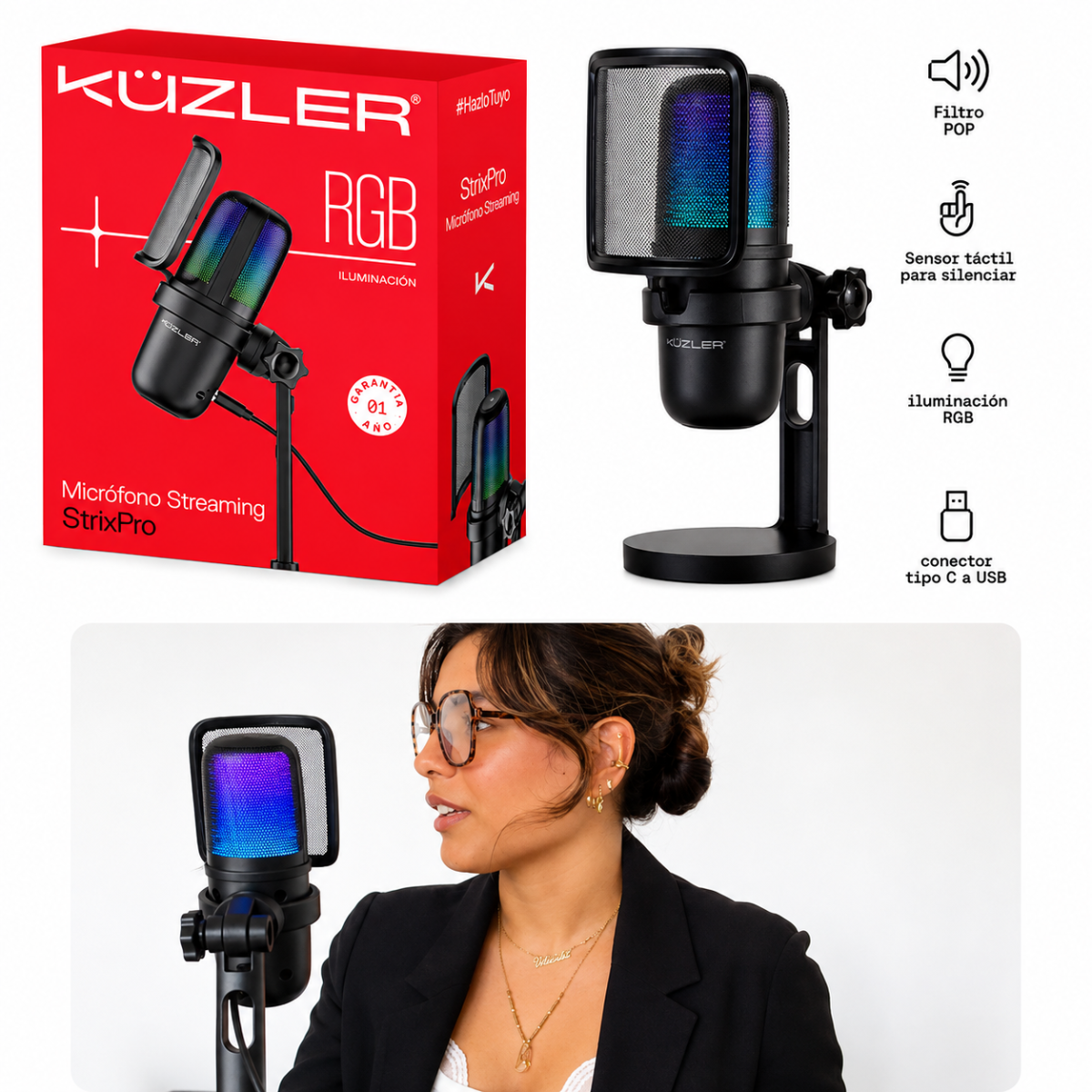 KUZLER STRIXPRO MICROFONO STREAMER BLACK