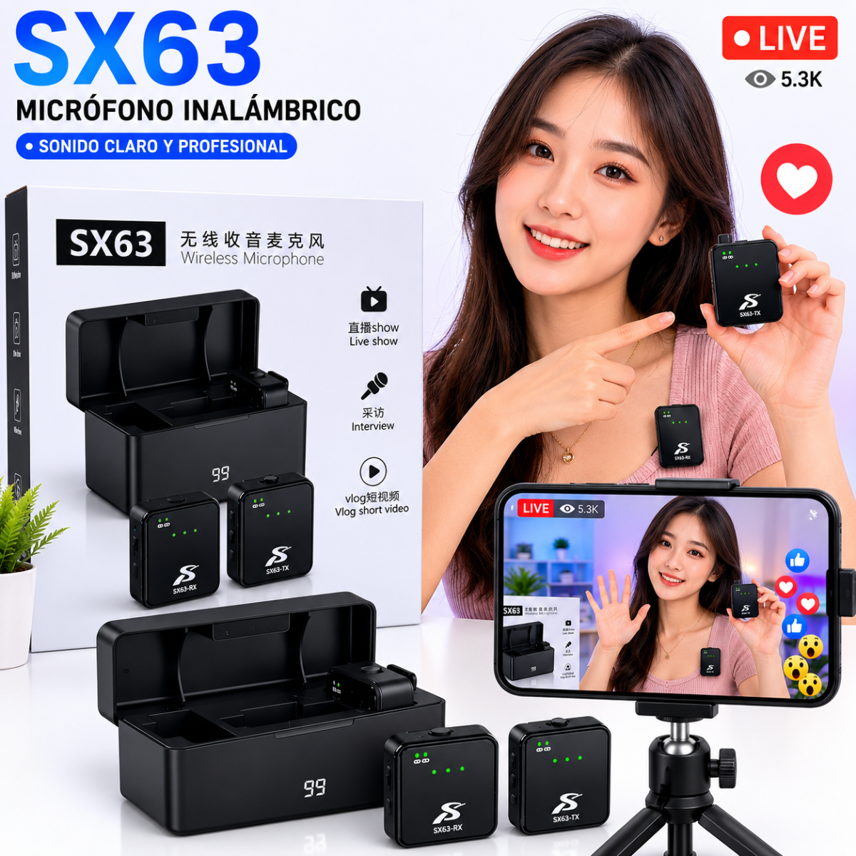 MICROFONO INALAMBRICO SX63 CON BASE DE CARGA