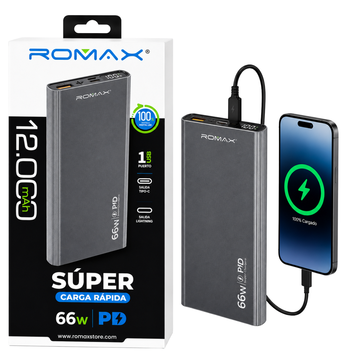 ROMAX TCP0180 PORTATIL 12000MAH