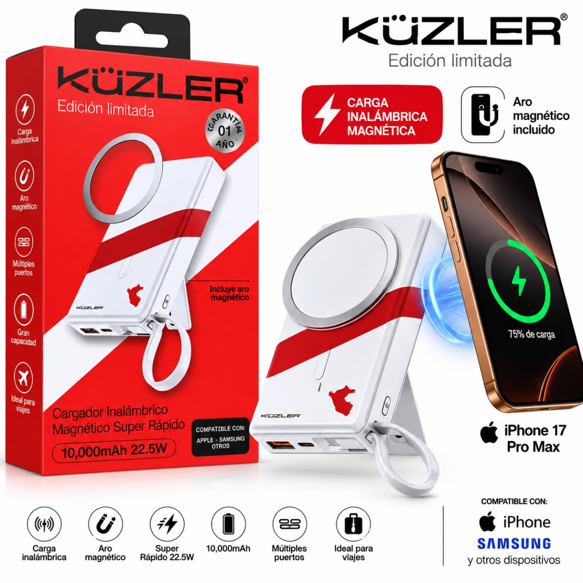 KUZLER VOLTX-101PE PORTATIL CARGA INALAMBRICA 10000MAH